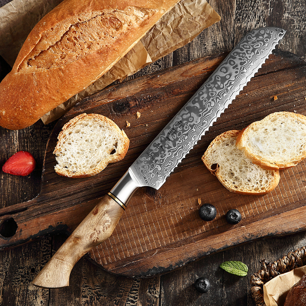 HEZHEN 8 inch Bread Knife Real 67 Layer Damascus Super Steel Super Cook Knife Cut Cake Service watermelon Sharp Kitchen Knife