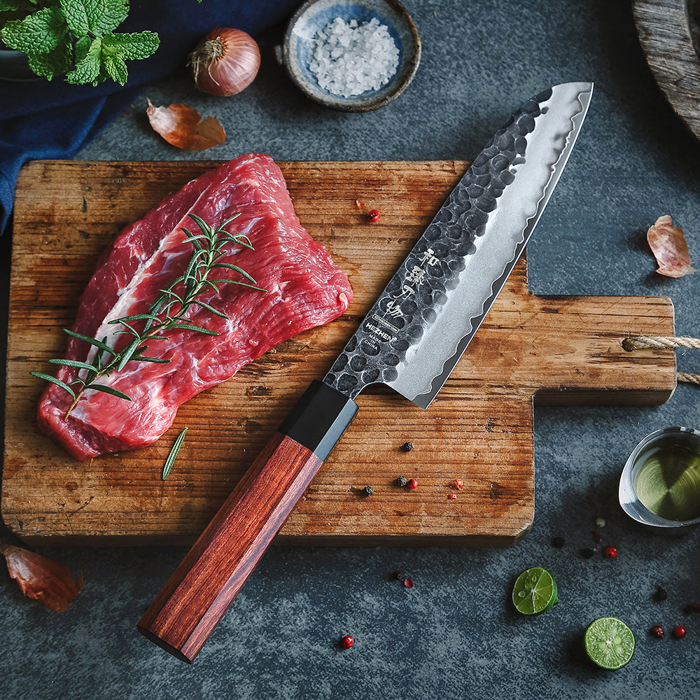 HEZHEN 7 Inches Santoku Knife Three-layer Composite Steel Stainless Steel Kitchen Cooking Knives Rosewood Handle With Gift Box