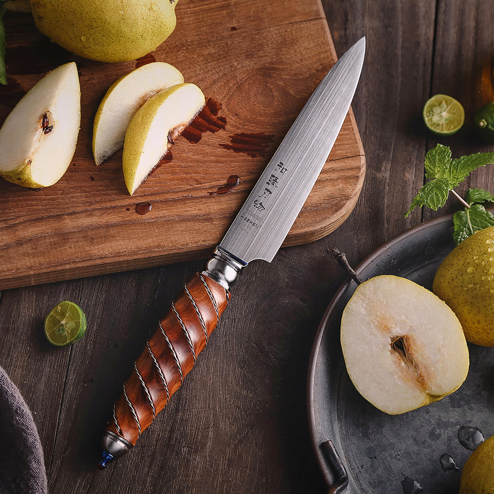 HEZHEN 5 Inches Utility Knife BÖHLER M390 Powder Steel Peeling Knife North America Desert Ironwood Handle Kitchen Knives