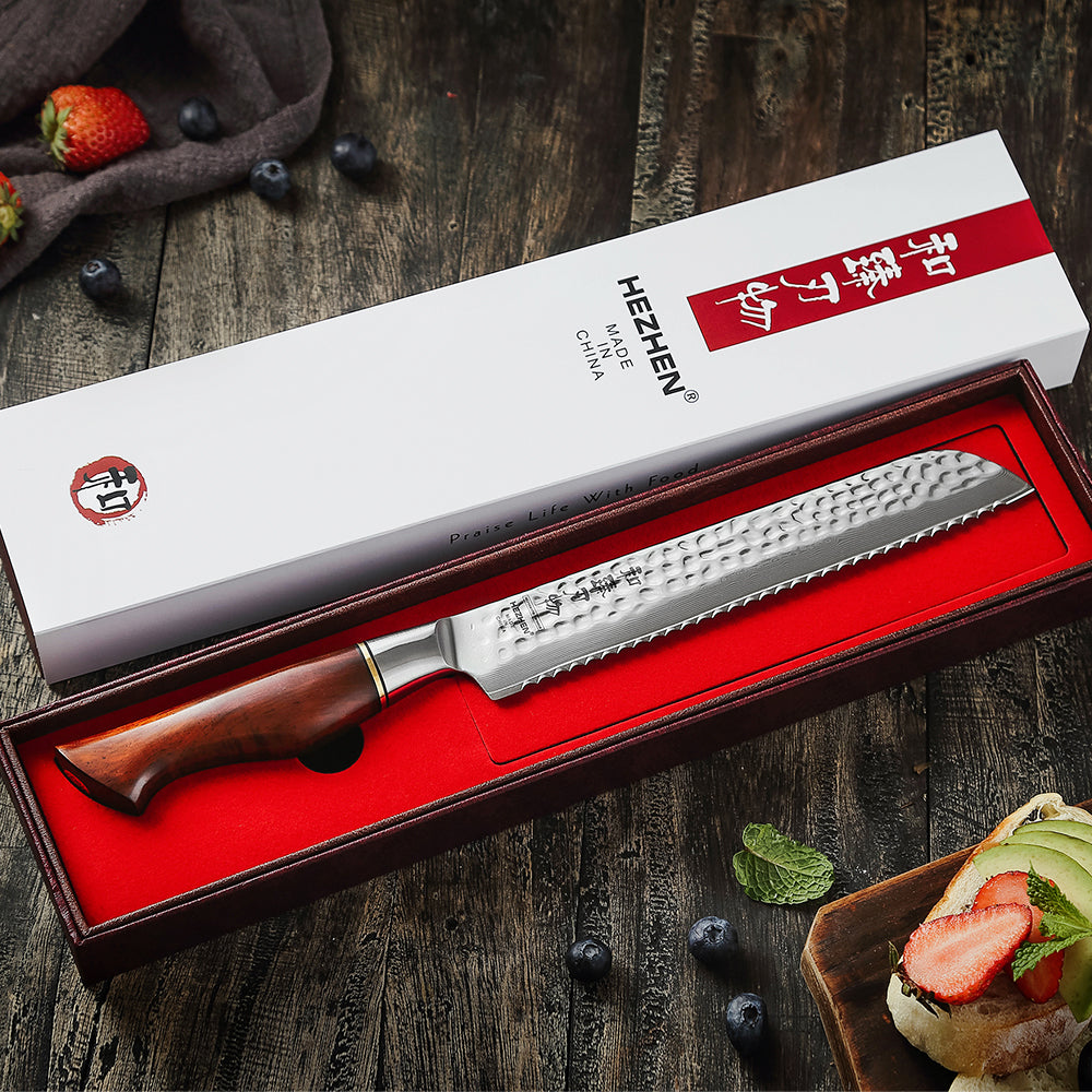 HEZHEN 8.5 Inches Bread Knife 73 Layers Powder Steel Damascus Steel Kitchen Cook Accessories Durable Sharp