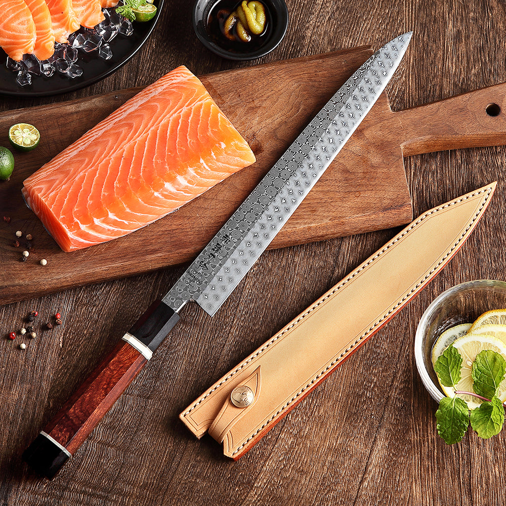 HEZHEN Retro Series 270mm Sashimi Knife Damascus Steel Sushi Japanese Filletting Kitchen Tool Sharp Salmon Cook Knives