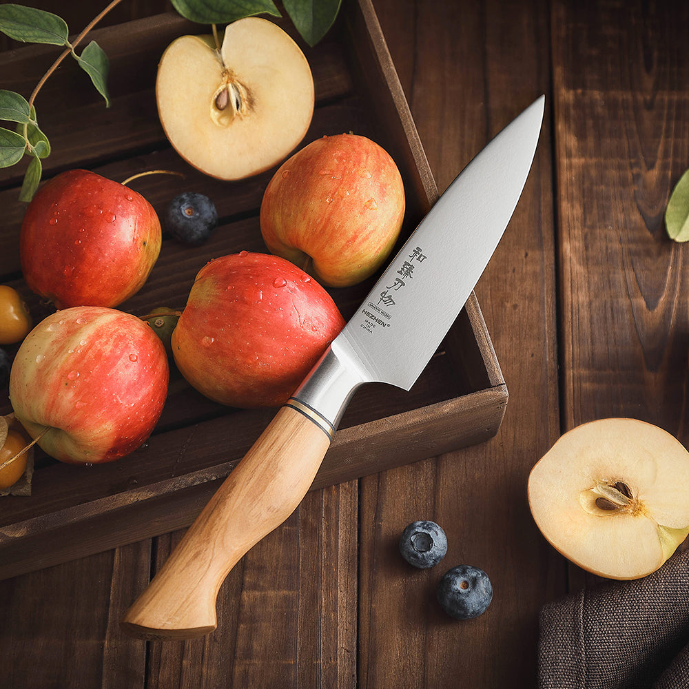 HEZHEN 5 Inches Utility Knife Sandvik Stainless Steel Olive Wood Handle Kitchen Knife Peeling Cooking Tools Gift Box