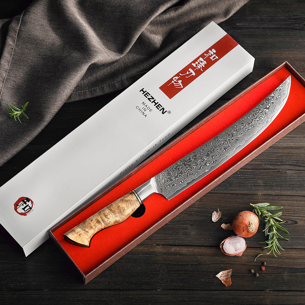 HEZHEN 10 inch Carving Knife Real 67 Layer Damascus Super Cook Tools Super Sharp High Quality Kitchen Ham Slicing Knife Cleaver
