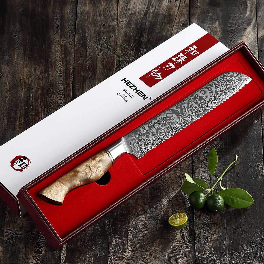 HEZHEN 8 inch Bread Knife Real 67 Layer Damascus Super Steel Super Cook Knife Cut Cake Service watermelon Sharp Kitchen Knife