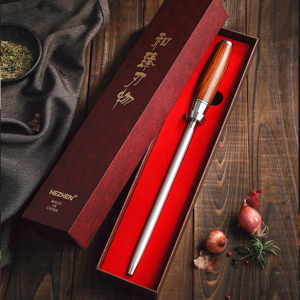 HEZHEN Master Series Kitchen Knife Sharpener Rod High Carbon Steel Srayed Emery Kitchen Tools Gift Box