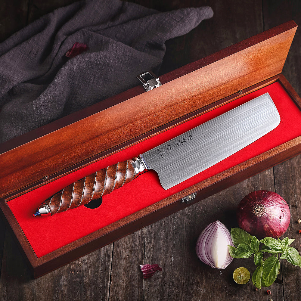 HEZHEN 7 Inches Nakiri Knife BÖHLER M390 Powder Steel North America Desert Ironwood Handle Kitchen Slice Cleaver knives