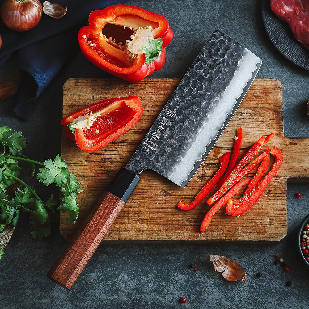 HEZHEN 6.8 Inches Nakiri Knife Three-layer Composite Steel Stainless Steel Rosewood Handle Kitchen Cooking Knives