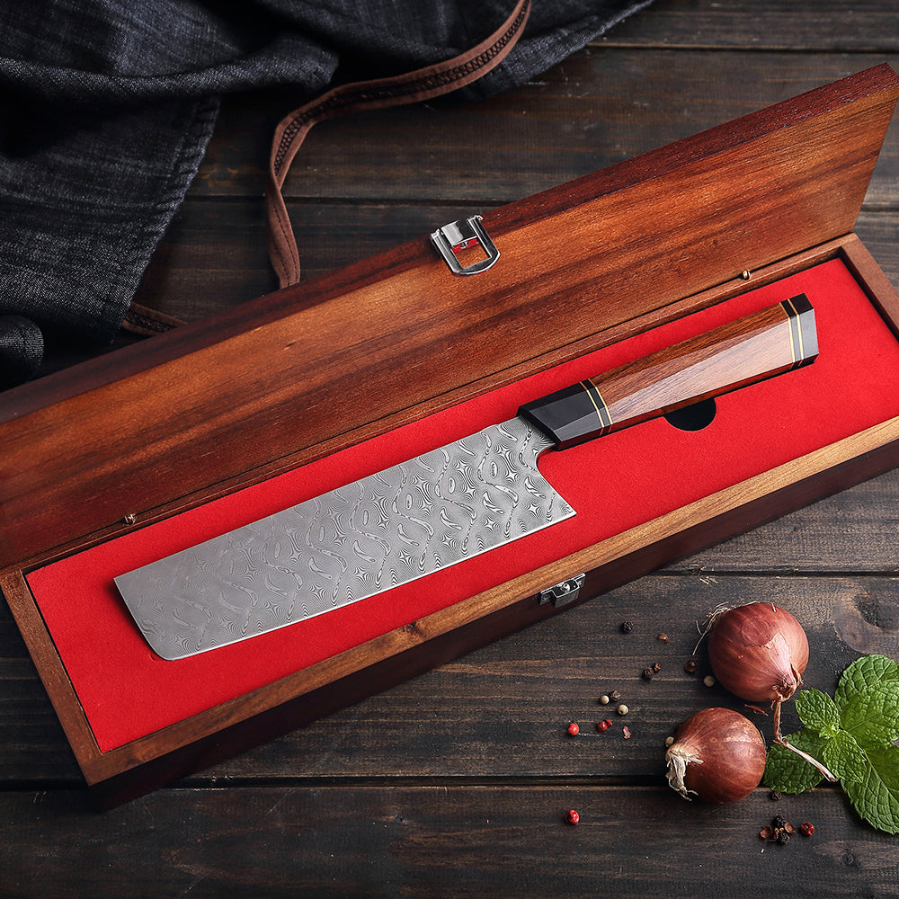 HEZHEN 7Inches Nakiri Knife Professional 110 Layers Damascus Steel North America Iornwood Handle Kitchen Cooking Knives