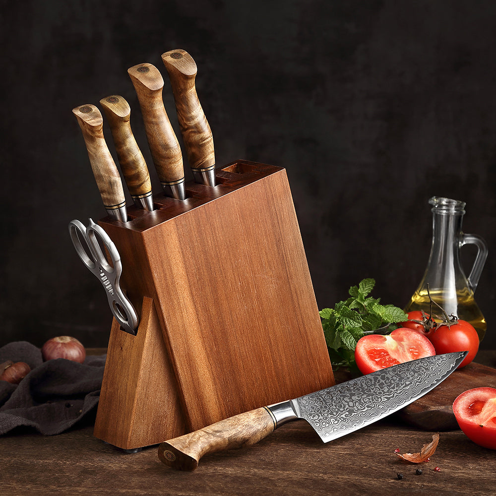 HEZHEN 7PCS Knife Set Damascus Steel Chef Bread Utility Santoku Paring Cake Cook Knife For Meat Professional Kitchen Knife Set