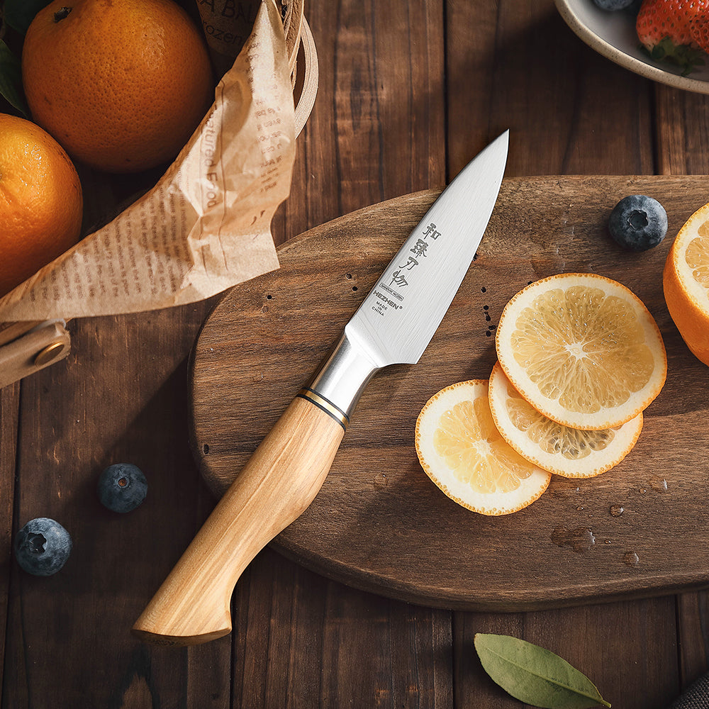 HEZHEN 3.5 Inches Paring Knife Sandvik Stainless Steel Olive Wood Handle Kitchen Knife Peeling Fruit Cooking Tools Gift Box