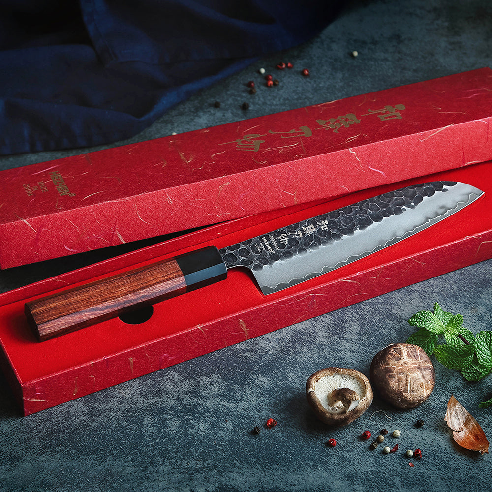 HEZHEN 7 Inches Santoku Knife Three-layer Composite Steel Stainless Steel Kitchen Cooking Knives Rosewood Handle With Gift Box