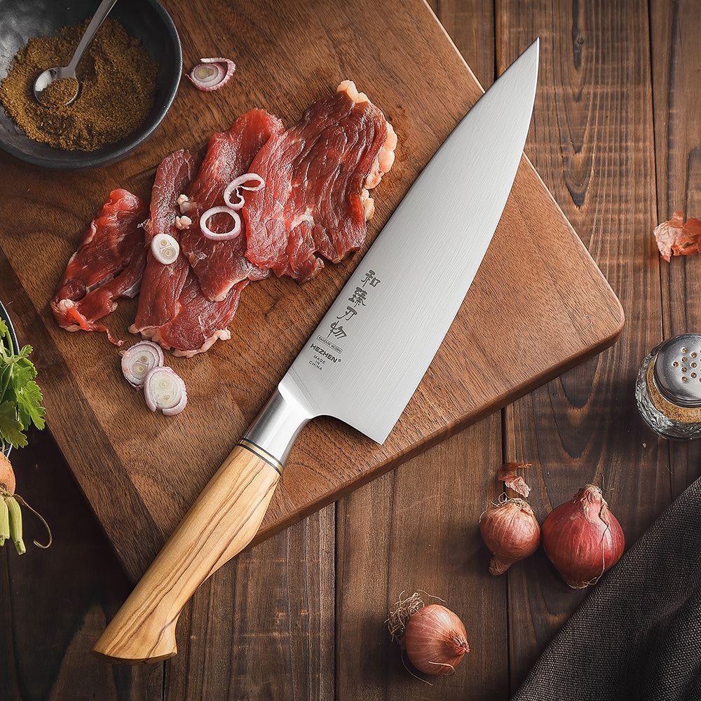 HEZHEN 8.3 Inches Chef Knife Sandvik Stainless Steel Olive Wood Handle Kitchen Knife Cooking Tools Gift Box