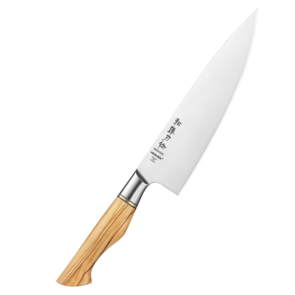 HEZHEN 8.3 Inches Chef Knife Sandvik Stainless Steel Olive Wood Handle Kitchen Knife Cooking Tools Gift Box
