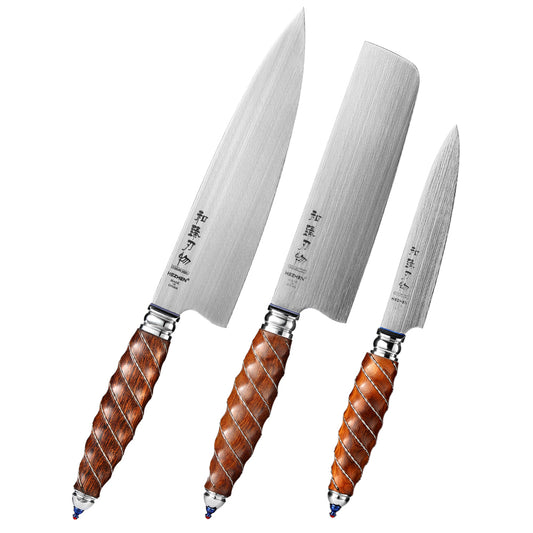HEZHEN 3PC Kitchen Knife Set BÖHLER M390 Powder Steel Chef Nakiri Utility North America Desert Ironwood Handle Gift Box