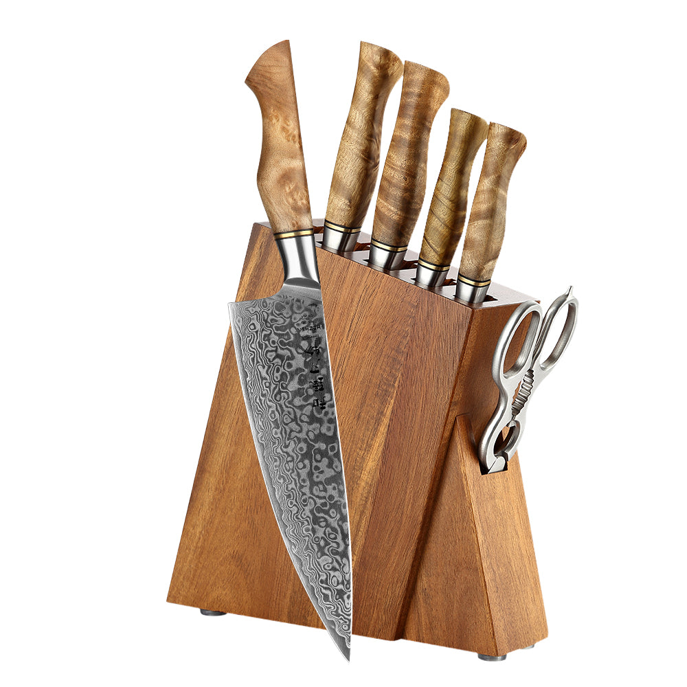 HEZHEN 7PCS Knife Set Damascus Steel Chef Bread Utility Santoku Paring Cake Cook Knife For Meat Professional Kitchen Knife Set