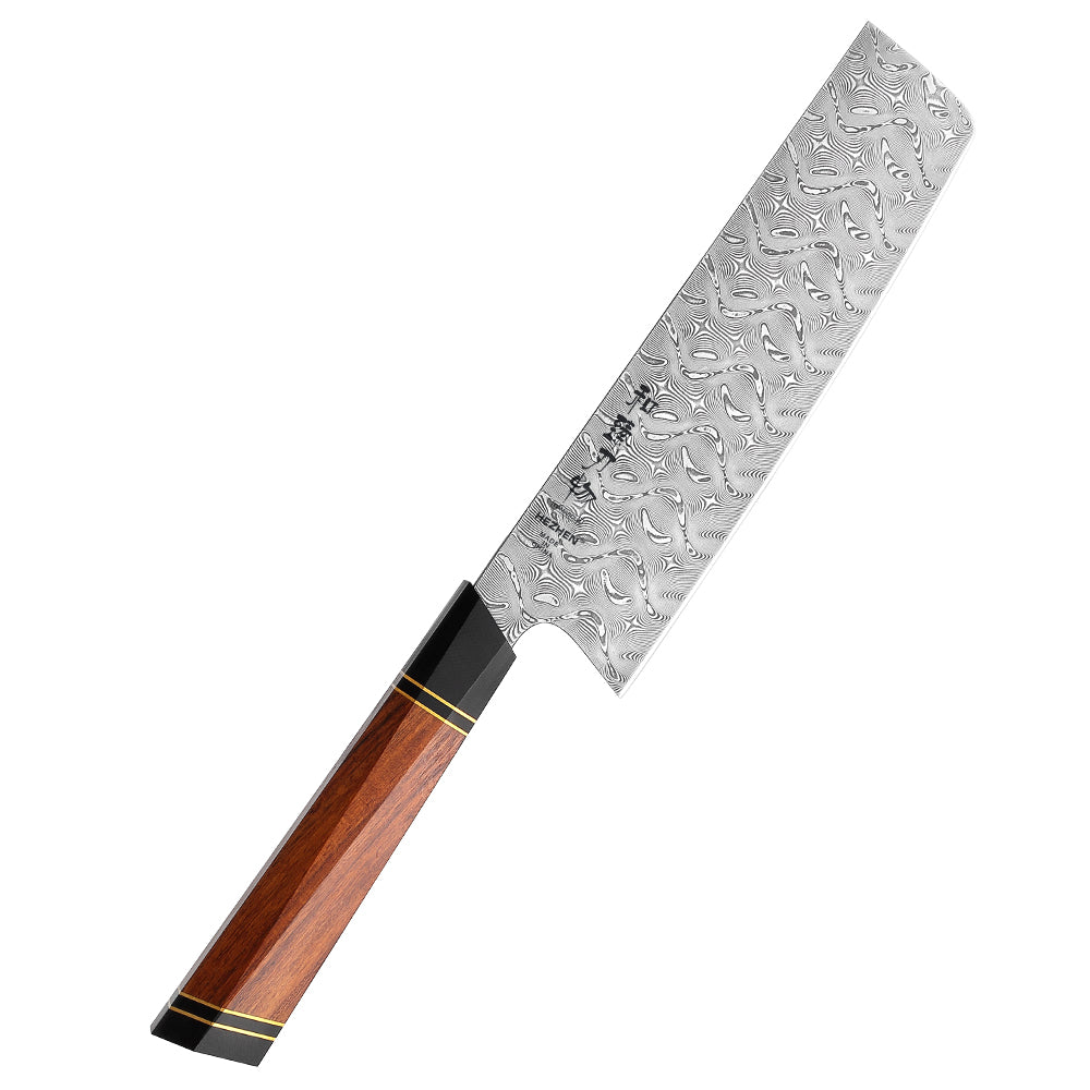 HEZHEN 7Inches Nakiri Knife Professional 110 Layers Damascus Steel North America Iornwood Handle Kitchen Cooking Knives