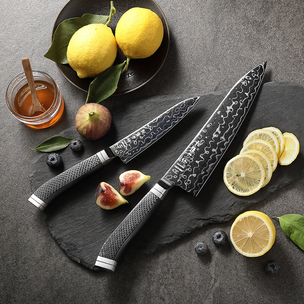 HEZHEN ZhiZhen Series Damascus Steel 2PCS Kitchen Knife Set,Chef Knife+Utility Knife,Multi-purpose Knife Set