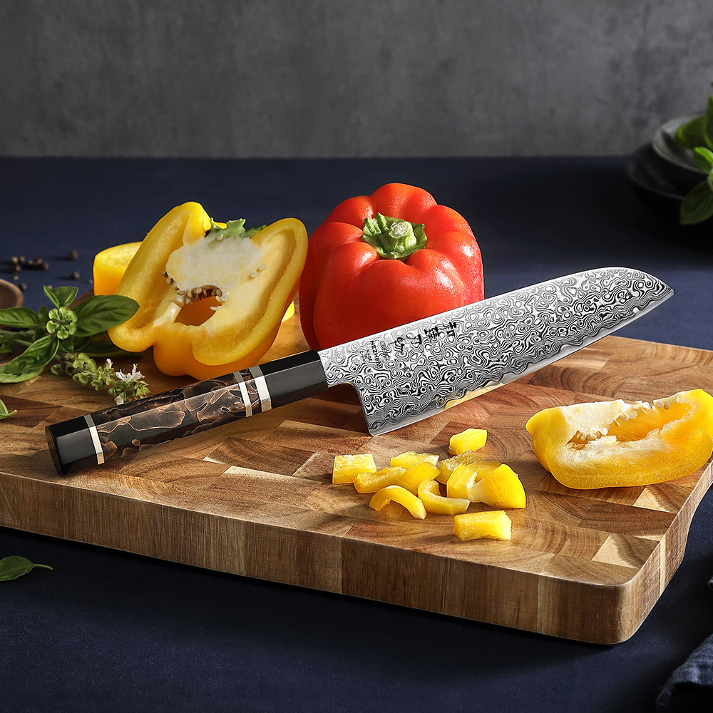 HEZHEN 7.1 Inch Japanese Santoku Knife, 49-Layer Damascus Steel, Hitachi ZDP-189 Powder Steel Core, Luxury Gift Box