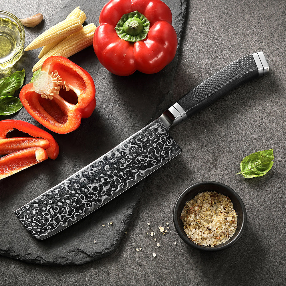 HEZHEN ZhiZhen Series 7.2”Nakiri Knife,145-layer Damascus Steel With an M390 Core,Pure Carbon Fiber Handle