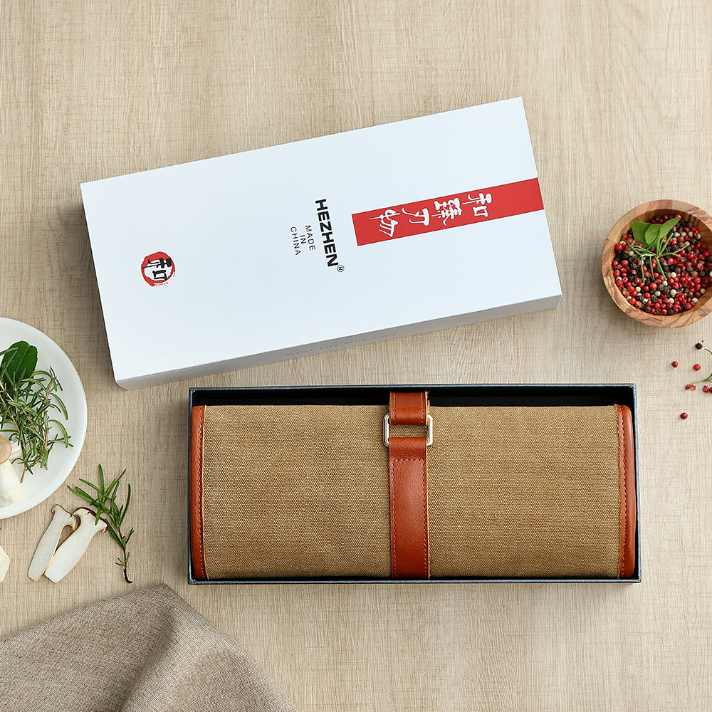 HEZHEN Professional Chef Knife Roll Bag,Microfiber Leather & Thickened Washed Canvas,Durable Kitchen Tool Storage Bag