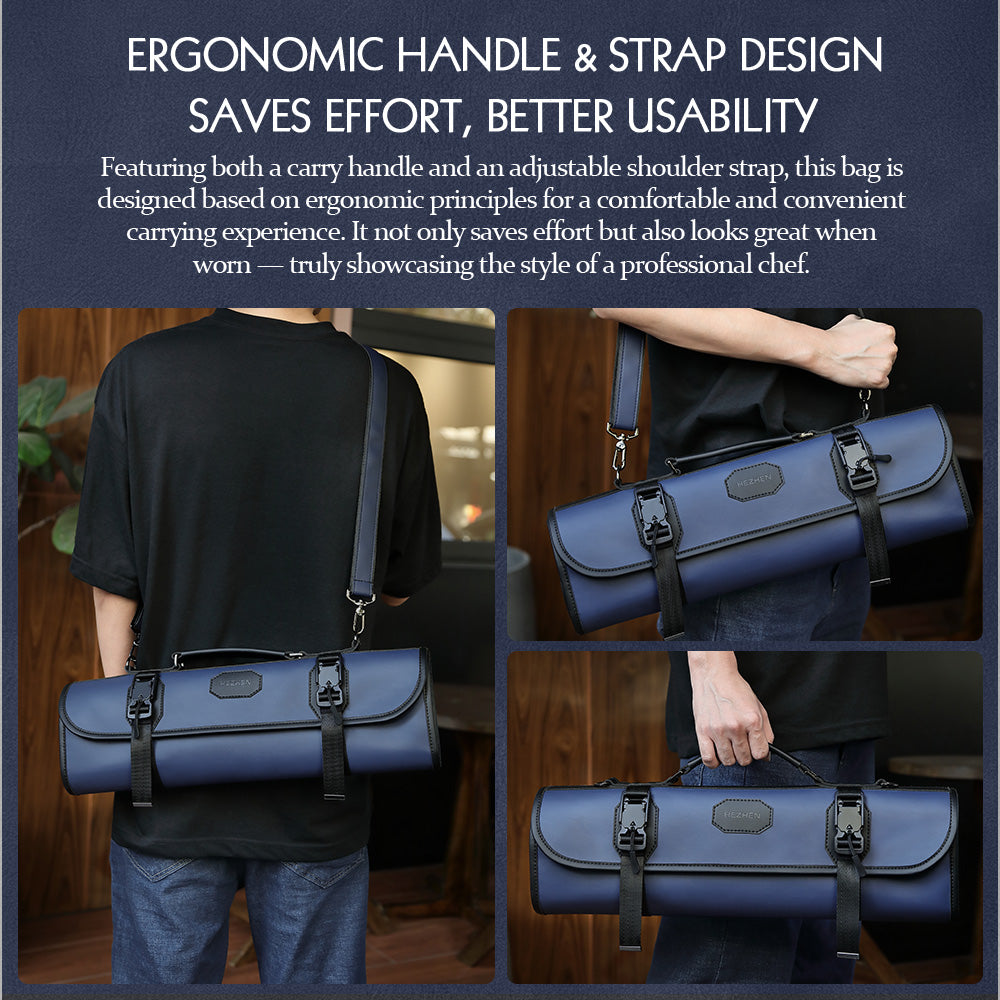 HEZHEN Custom Chef Knife Roll Bag,  Microfiber Leather & High-Molecular Cut-Resistant Fabric,Portable Durable Cooking Tools Storage Bag