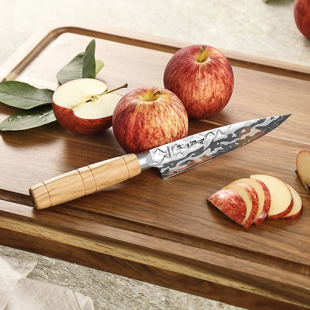 HEZHEN 3PCS Forged Damascus Knife Set, 12Cr18MoV Steel Core, Premium Olive Wood Handle with Copper Rivet, Home Cooking