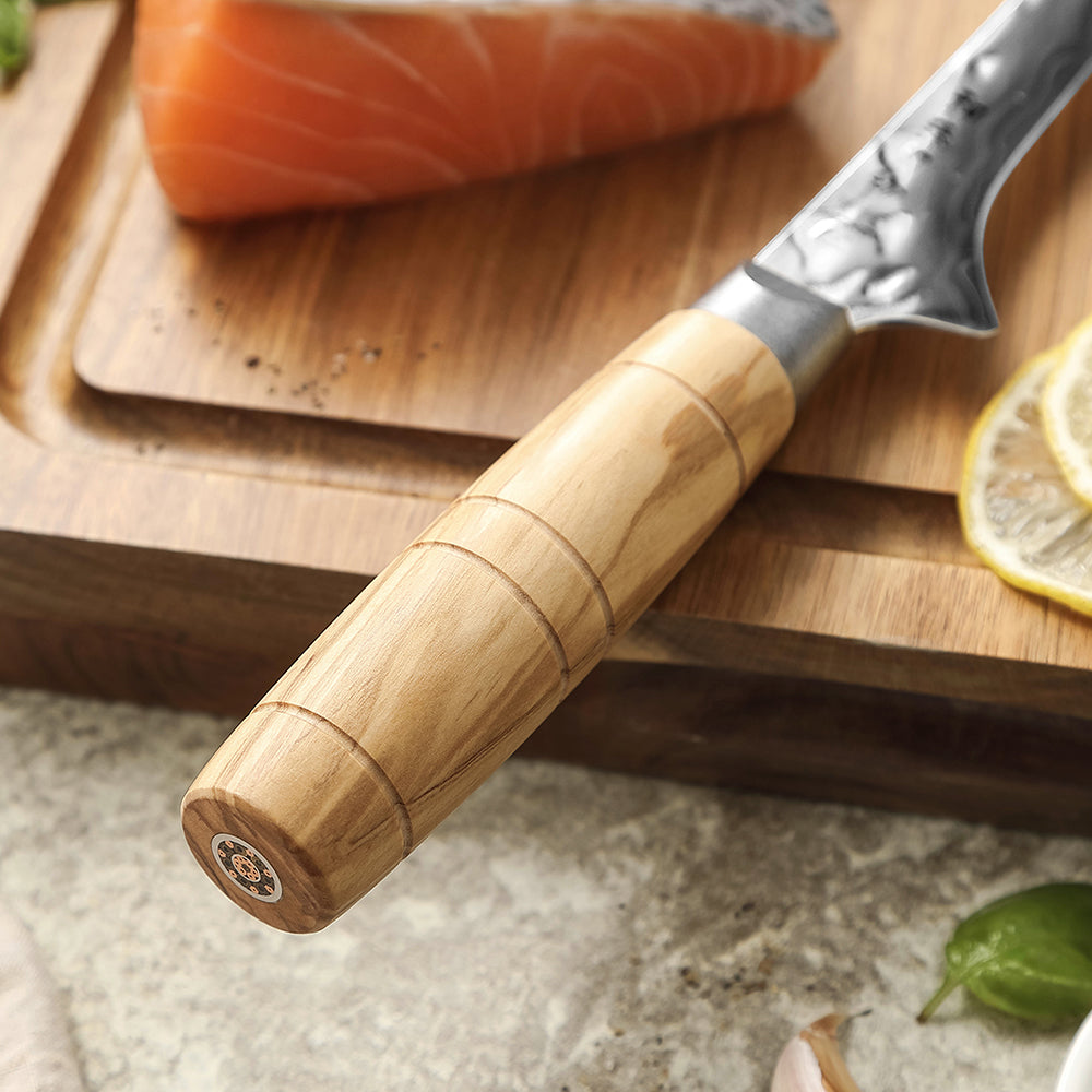 HEZHEN 7.2”Seafood Fillet Knife Professional 9-Layer Damascus,Razor Sharp Blade, Non-Slip Olive Wood Grip for Fish Deboning & Sashimi Cutting