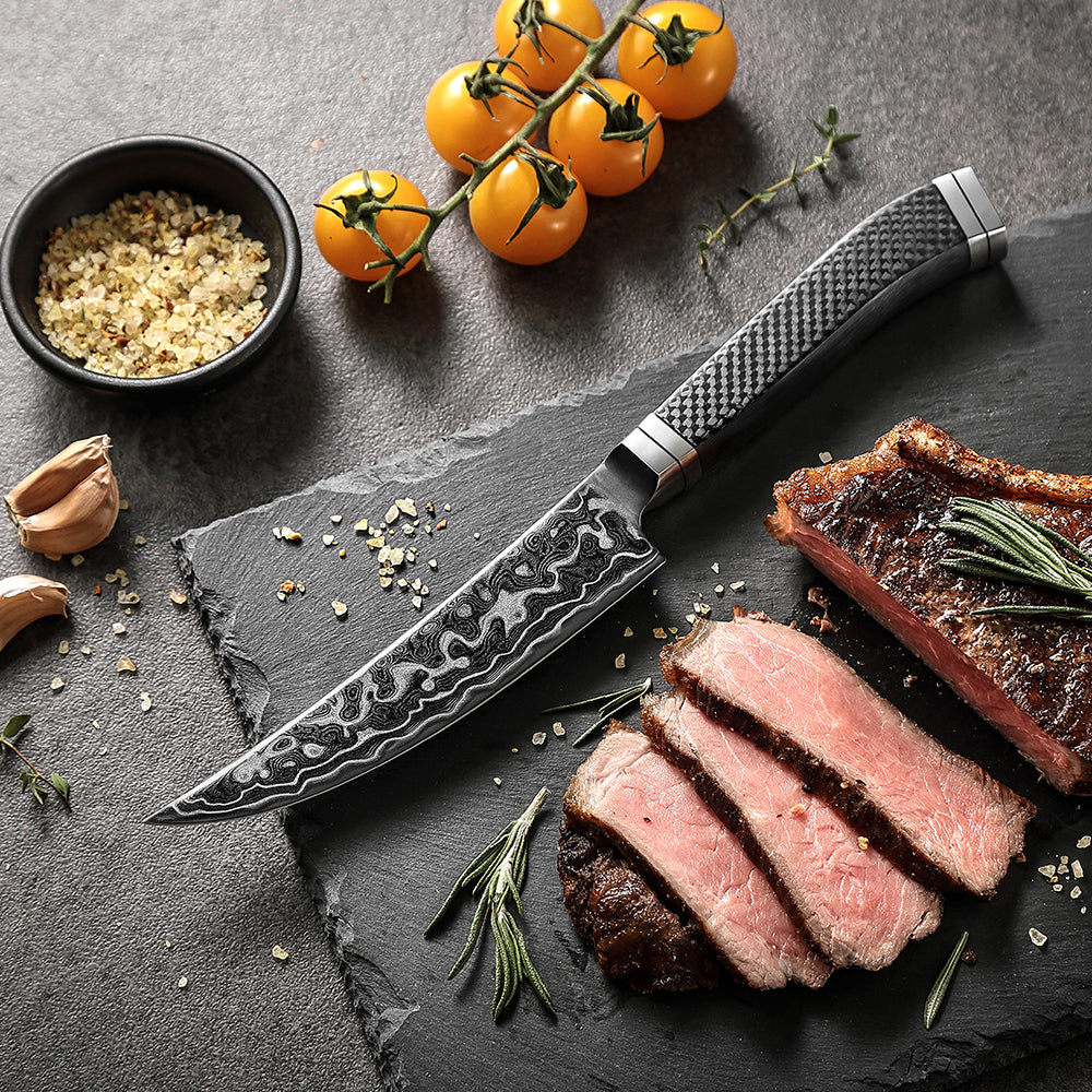 HEZHEN ZhiZhen Series 145-layer Pattern Steel 5.3"Steak Knife,Core Hardness 60±2HRC,Hand-forged Kitchen Knife