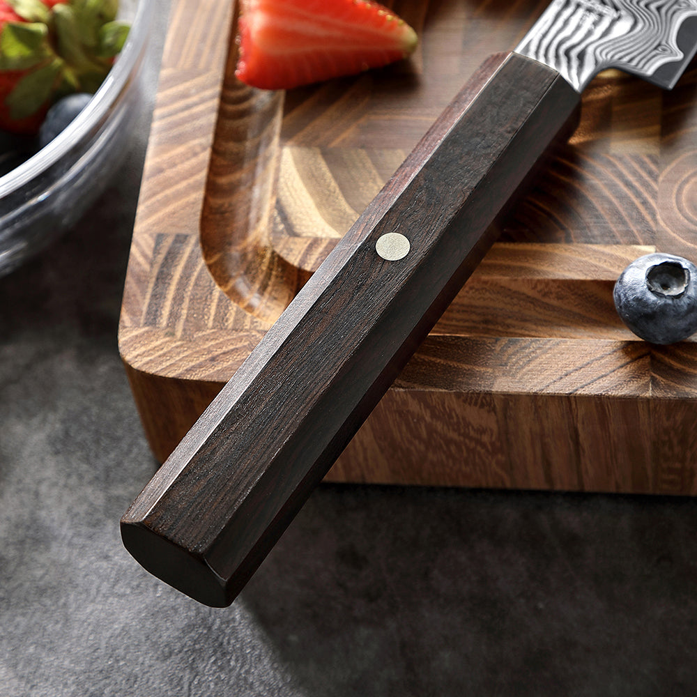HEZHEN 4.1 Inch Damascus Paring Knife, 67-Layer Damascus Steel, Hand Forged Kitchen Fruit Knife, Ebony Wood Octagonal Ergonomic Handle