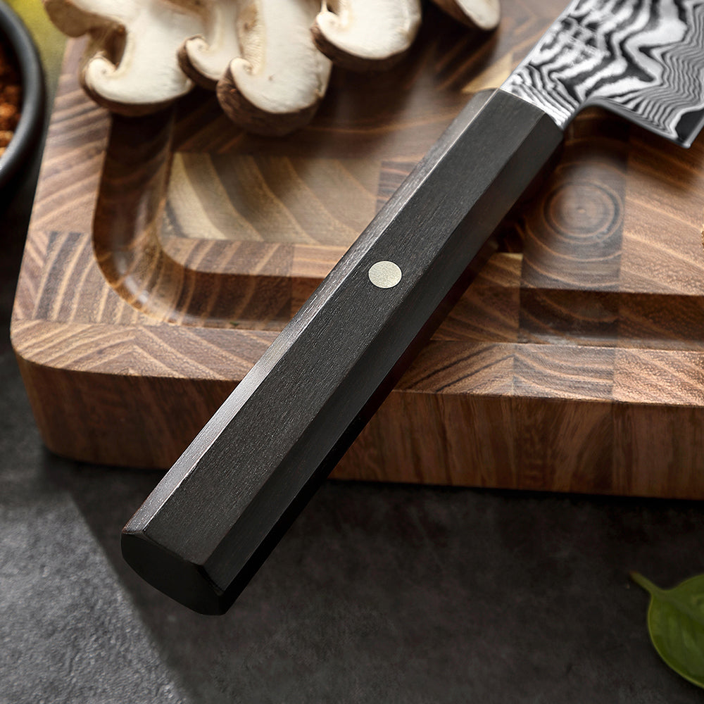 HEZHEN 5.9" Bunka Knife – 67-Layer Damascus Steel Blade,  15° Edge Angle, Versatile Chef Knife for Meat, Vegetables & Fruits