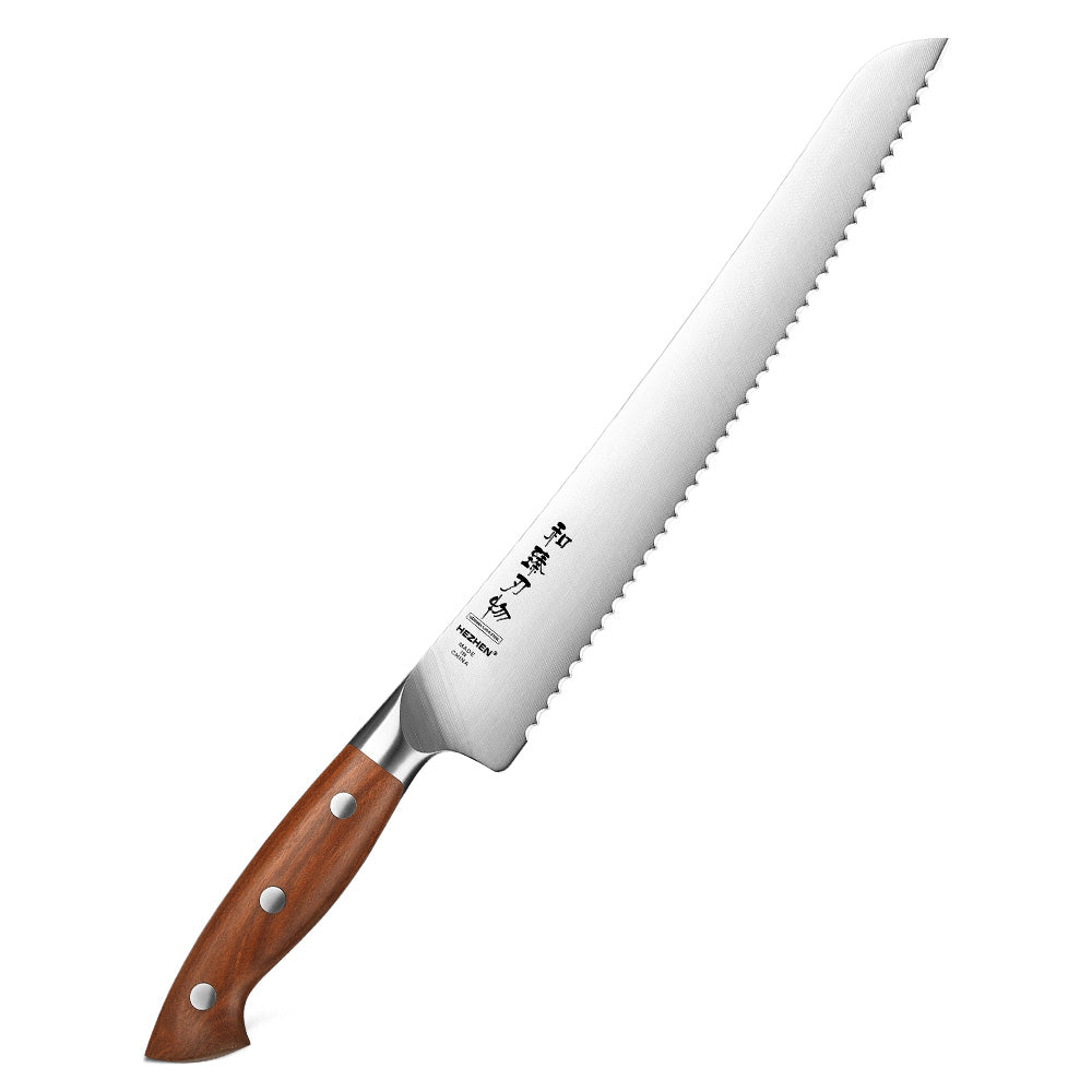 HEZHEN 10.6 Inches German Stainless Steel Bread Knife Ergonomic & Rust Resistant for Home Kitchen