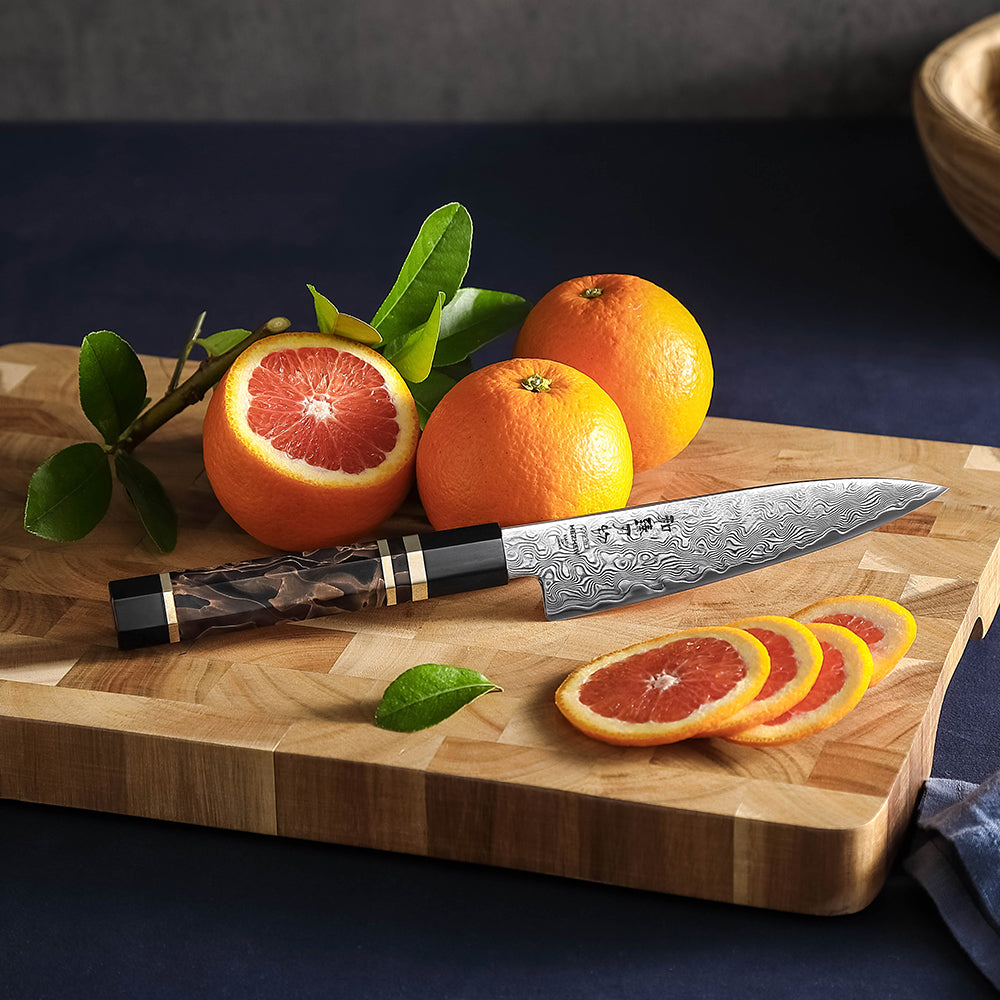 HEZHEN 5.6 Inches Kitchen Utility Knife, 49 Layers Damascus Steel with Japanese ZDP-189 Steel, 65-67 HRC, Japanese Octagonal Handle