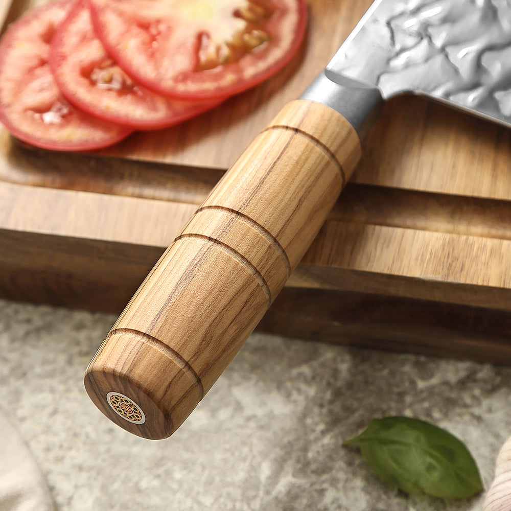 HEZHEN 7.1 Inches Cleaver Knife– 12Cr18MoV Steel Core With Olive Wood Grip Everyday Cooking Knife