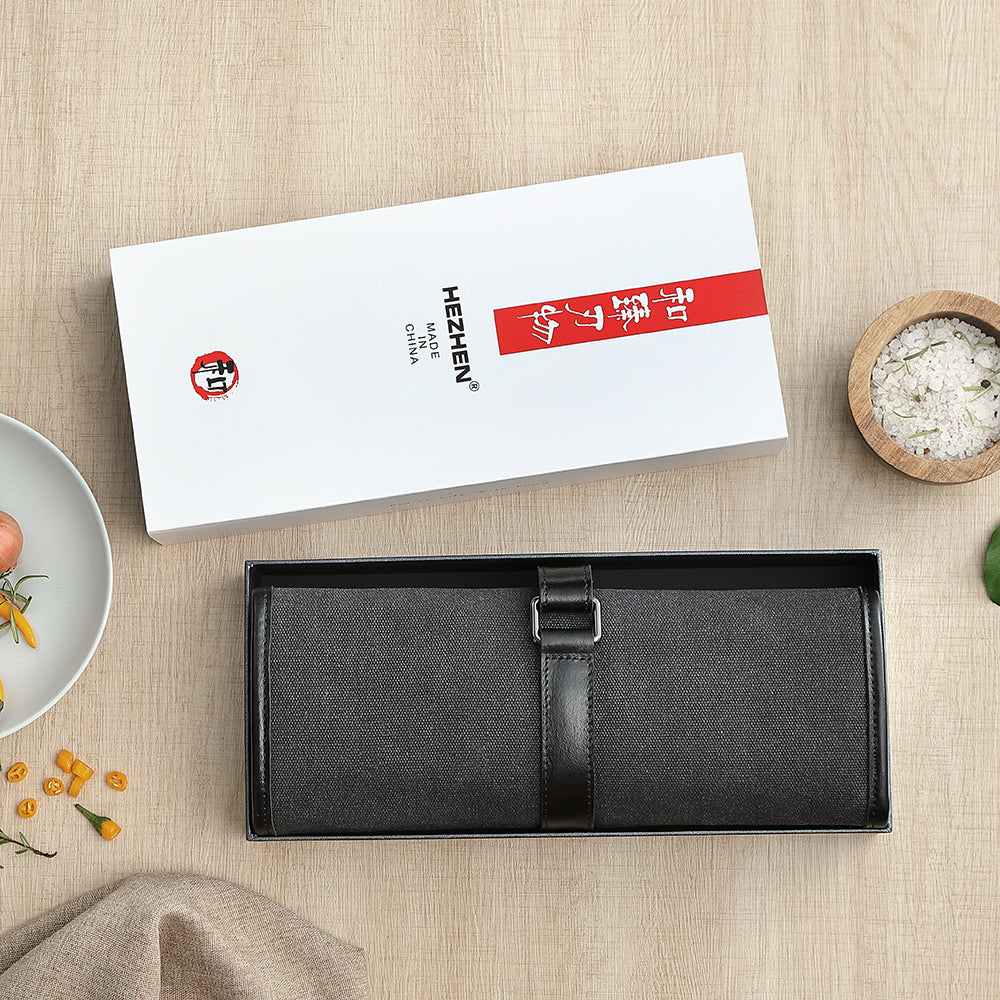 HEZHEN Microfiber Leather + Thickened Canvas  Chef Knife Roll Knife Storage Bag Kitchen Utensils