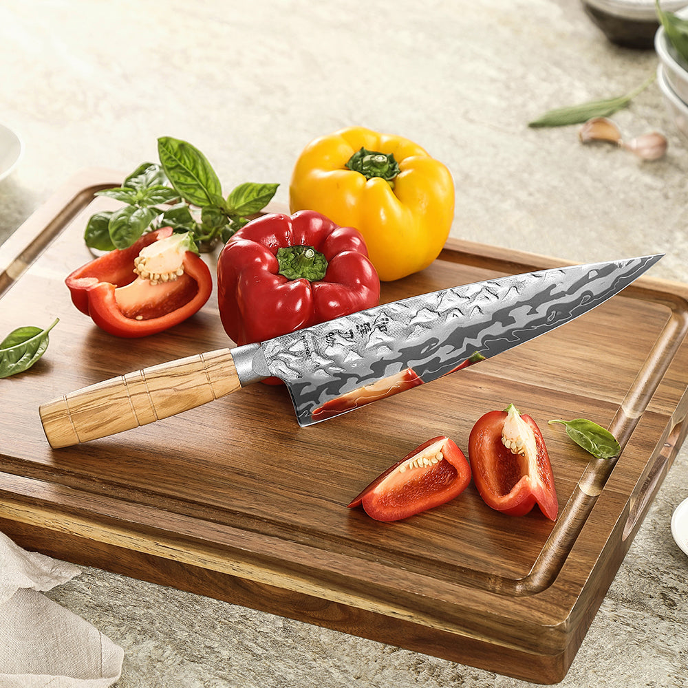 HEZHNE 2PCS Damascus Kitchen Knife Set, 9-Layer Forged 12Cr18MoV Steel Core Ultra Sharp Chef & Utility Knife, 60±2HRC Ergonomic Olive Wood Handle