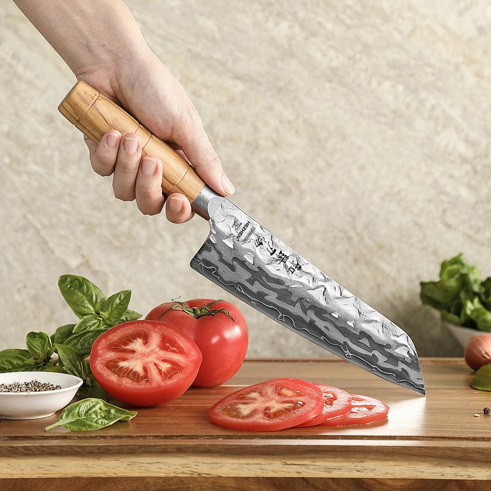 HEZHEN 3PCS Forged Damascus Knife Set, 12Cr18MoV Steel Core, Premium Olive Wood Handle with Copper Rivet, Home Cooking