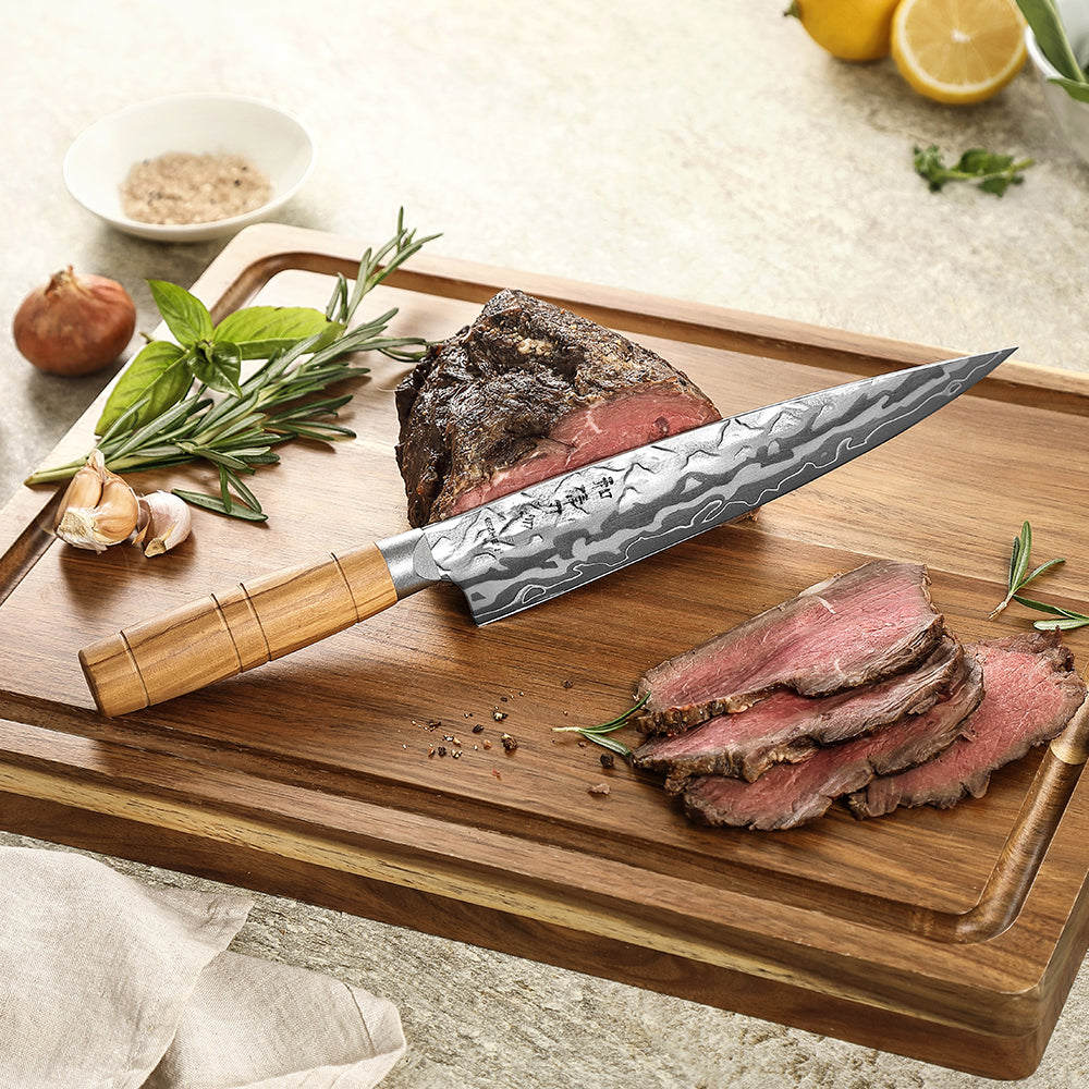 HEZHEN 8.5“Carving Knife 9 Layers Damascus Steel Blade Hardness 60±2HRC for Vegetables & Meats, Luxury Gift Box