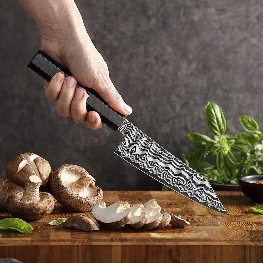 HEZHEN 5.9" Bunka Knife – 67-Layer Damascus Steel Blade,  15° Edge Angle, Versatile Chef Knife for Meat, Vegetables & Fruits