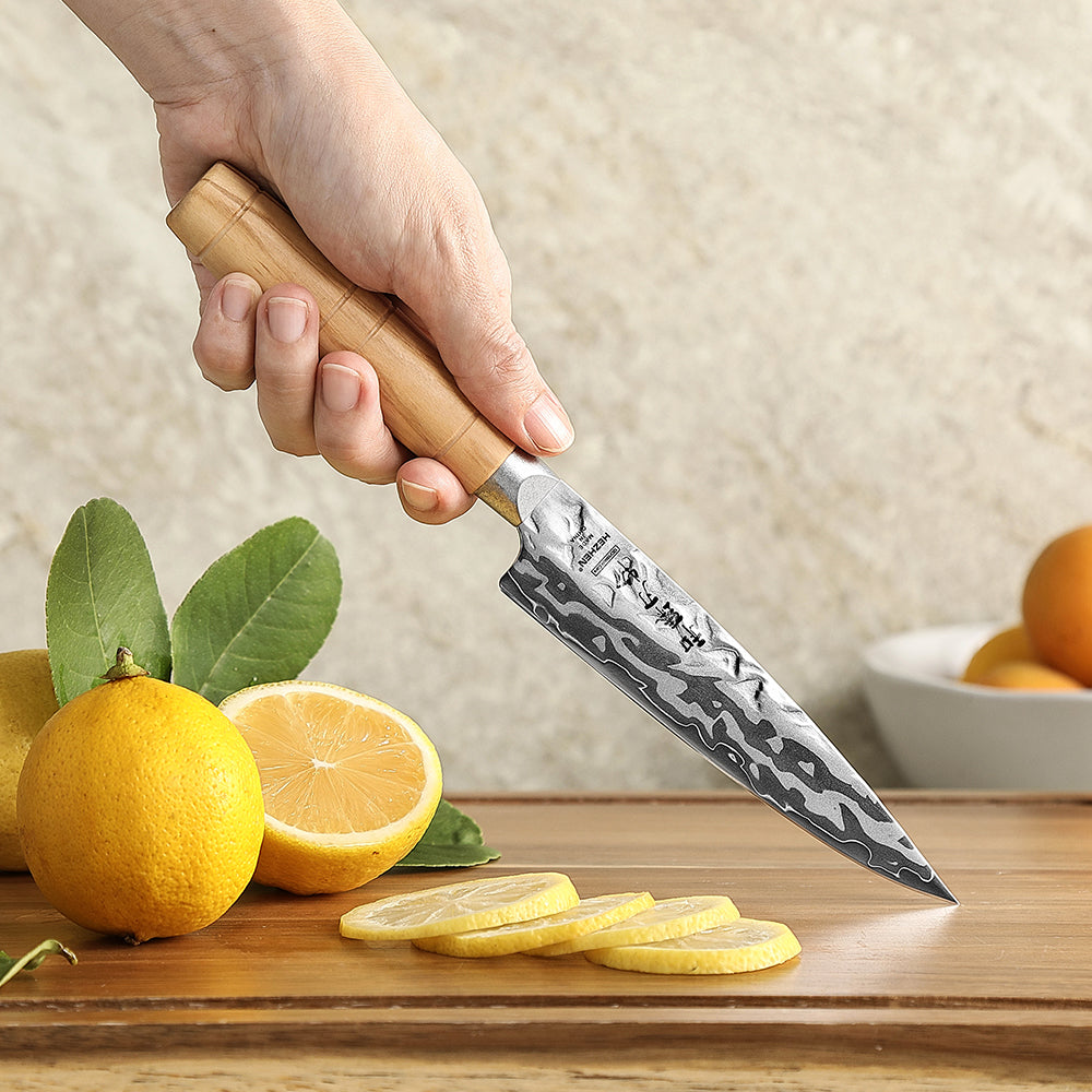 HEZHEN 2PCS Kitchen Knife Set, 9-Layer Forged Damascus Steel,W Chef & Utility Knife, 60±2HRC Ultra Sharp Blade