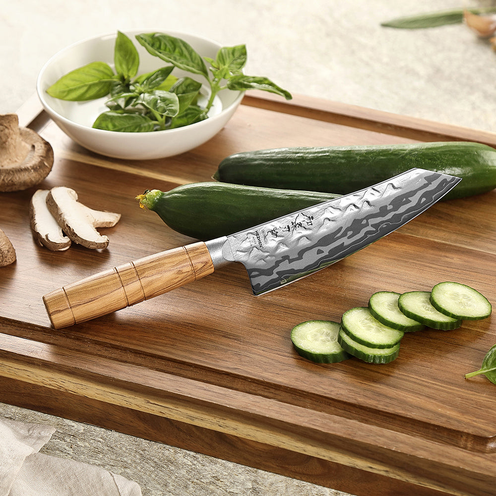 HEZHEN Damascus 5.9" Santoku Kitchen Knife, 9-Layer Forged 12Cr18MoV Steel,All-in-One Cutter for Meat, Fish & Vegetables