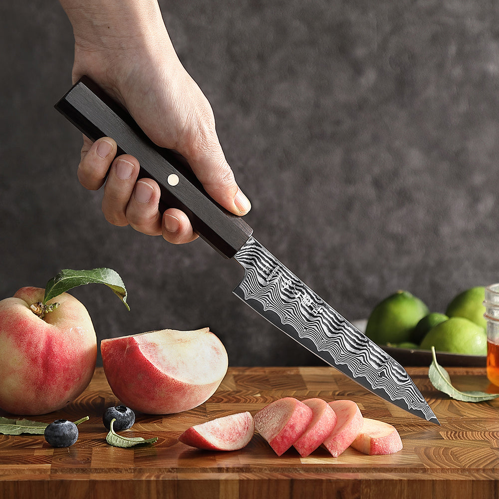HEZHEN 5.2 Inch Kitchen Utility Knife, 67‑Layer Damascus Steel with 10Cr15CoMoV Steel Core, 60±2 HRC Hardness,
