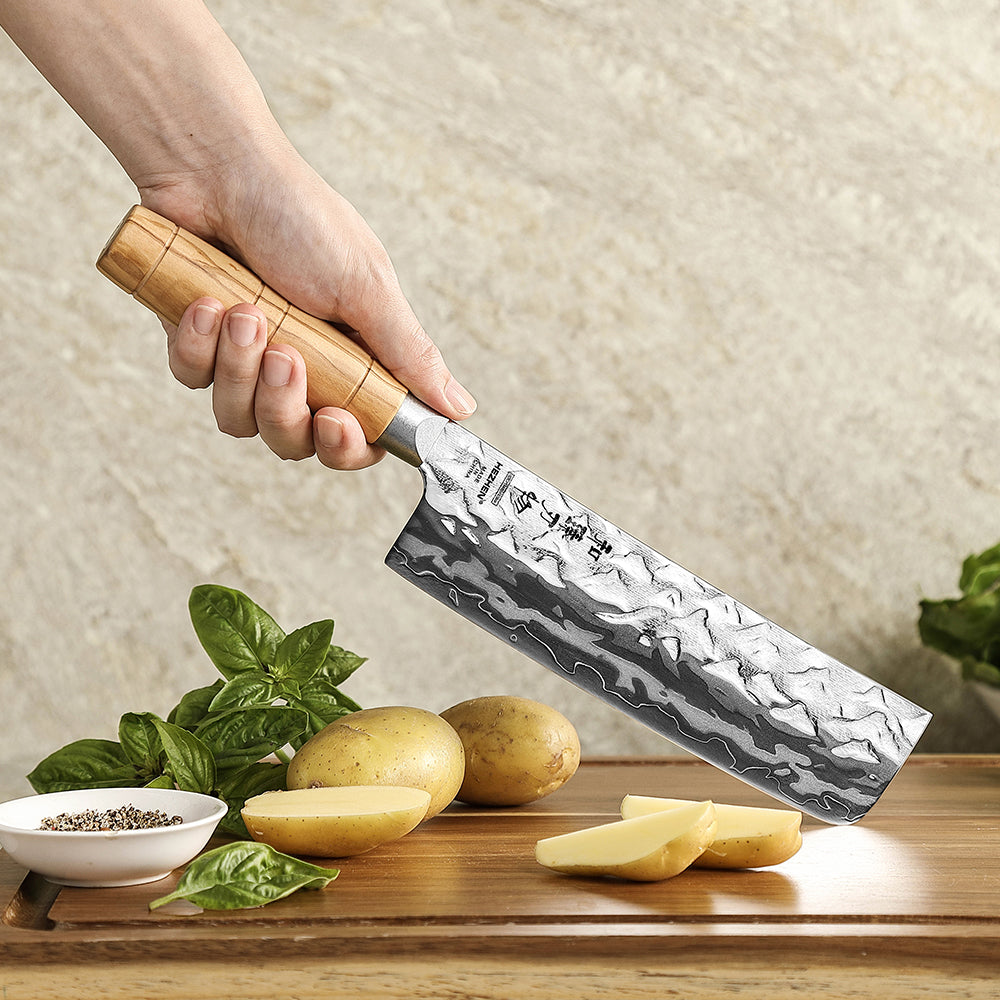HEZHEN 9 Layer Forged Damascus 7.1“ Nakiri Knife, High Hardness 60±2HRC,For Daily Cooking