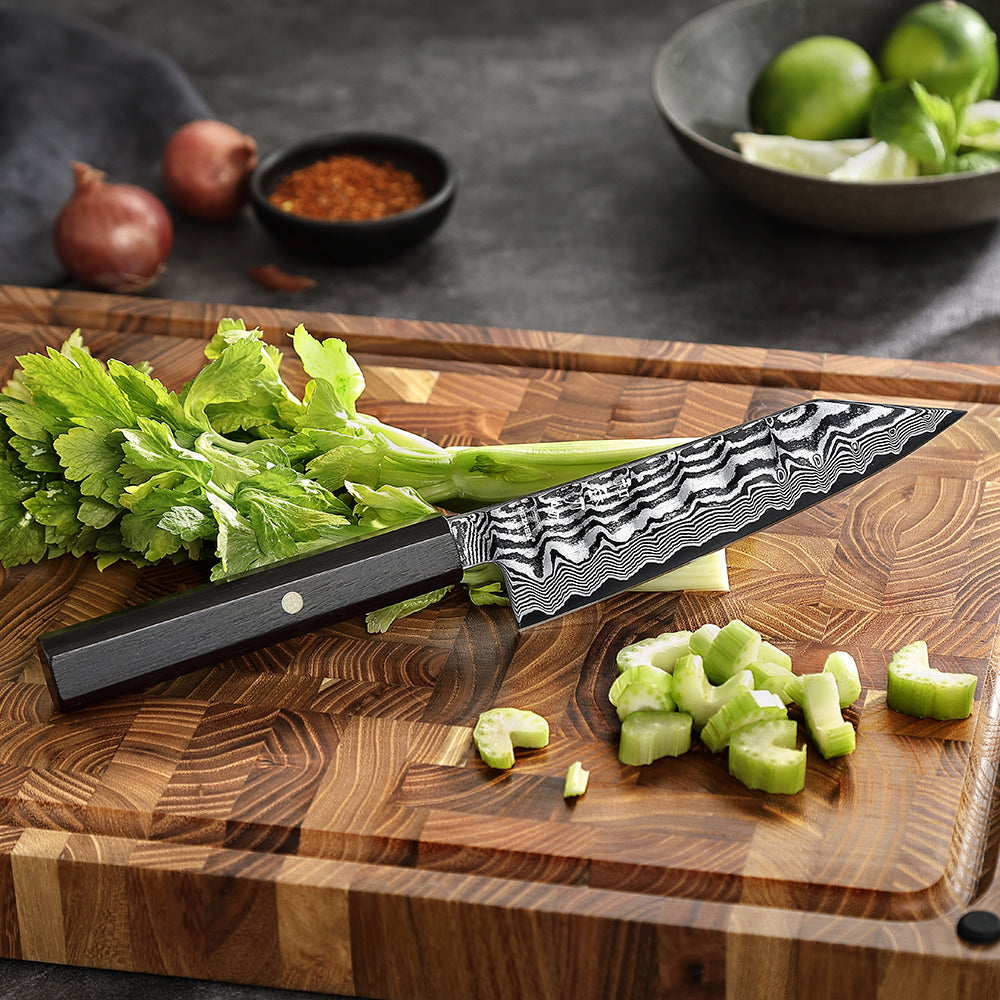 HEZHEN 5.9" Bunka Knife – 67-Layer Damascus Steel Blade,  15° Edge Angle, Versatile Chef Knife for Meat, Vegetables & Fruits