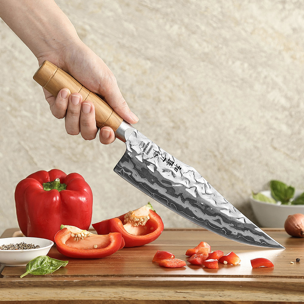 HEZHEN Custom 9 Layer Damascus W Chef Knife, Forged 12Cr18MoV Steel Core,Mountain and River Pattern