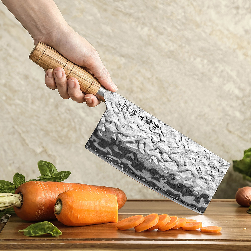 HEZHEN 7.1 Inches Cleaver Knife– 12Cr18MoV Steel Core With Olive Wood Grip Everyday Cooking Knife