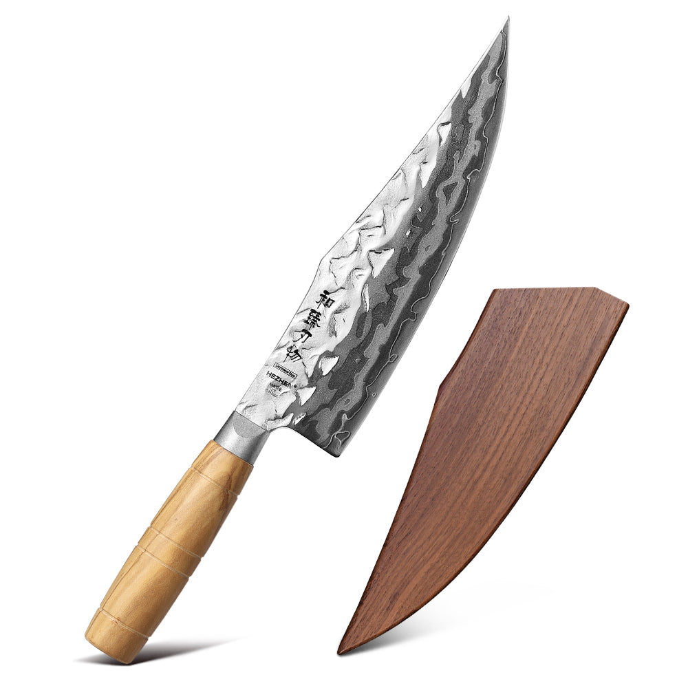 HEZHEN Custom 9 Layer Damascus W Chef Knife, Forged 12Cr18MoV Steel Core,Mountain and River Pattern
