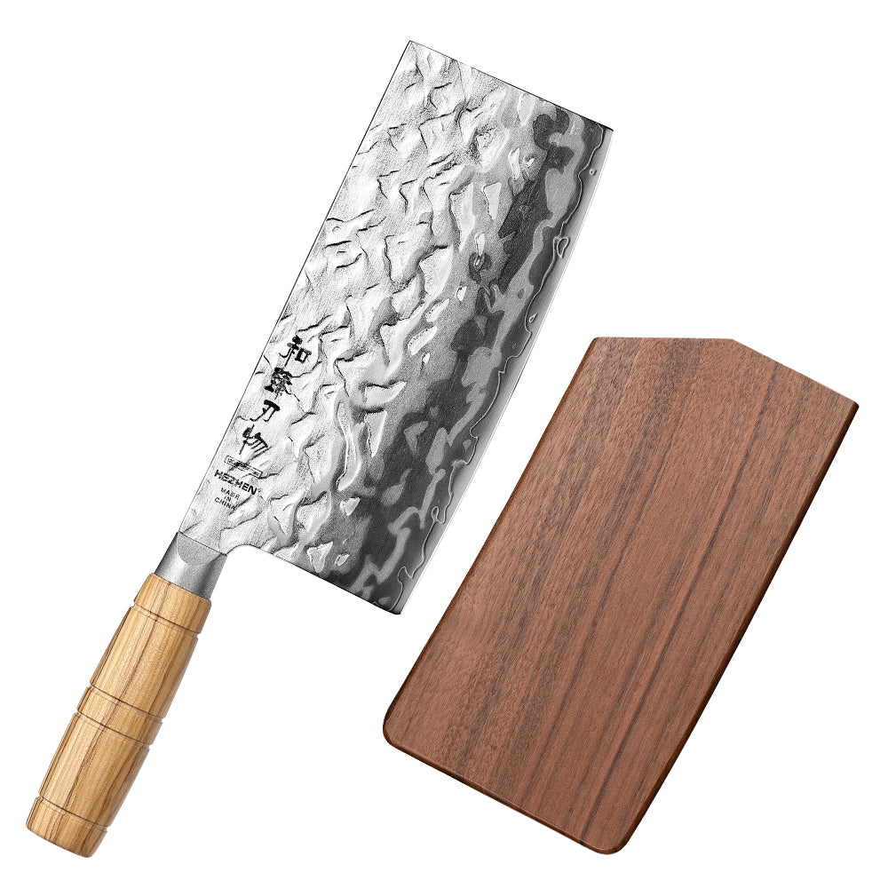 HEZHEN 7.1 Inches Cleaver Knife– 12Cr18MoV Steel Core With Olive Wood Grip Everyday Cooking Knife
