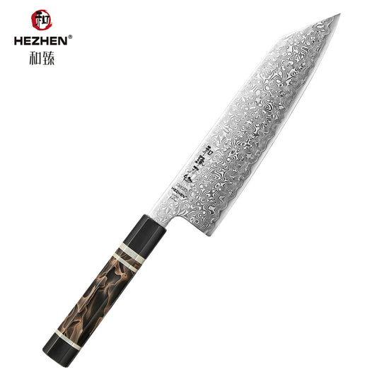 HEZHEN 8.3 Inches Kiritsuke Chef Knife, 49 Layers Damascus Steel with Japanese ZDP-189 Steel, 65-67 HRC, Octagonal Handle