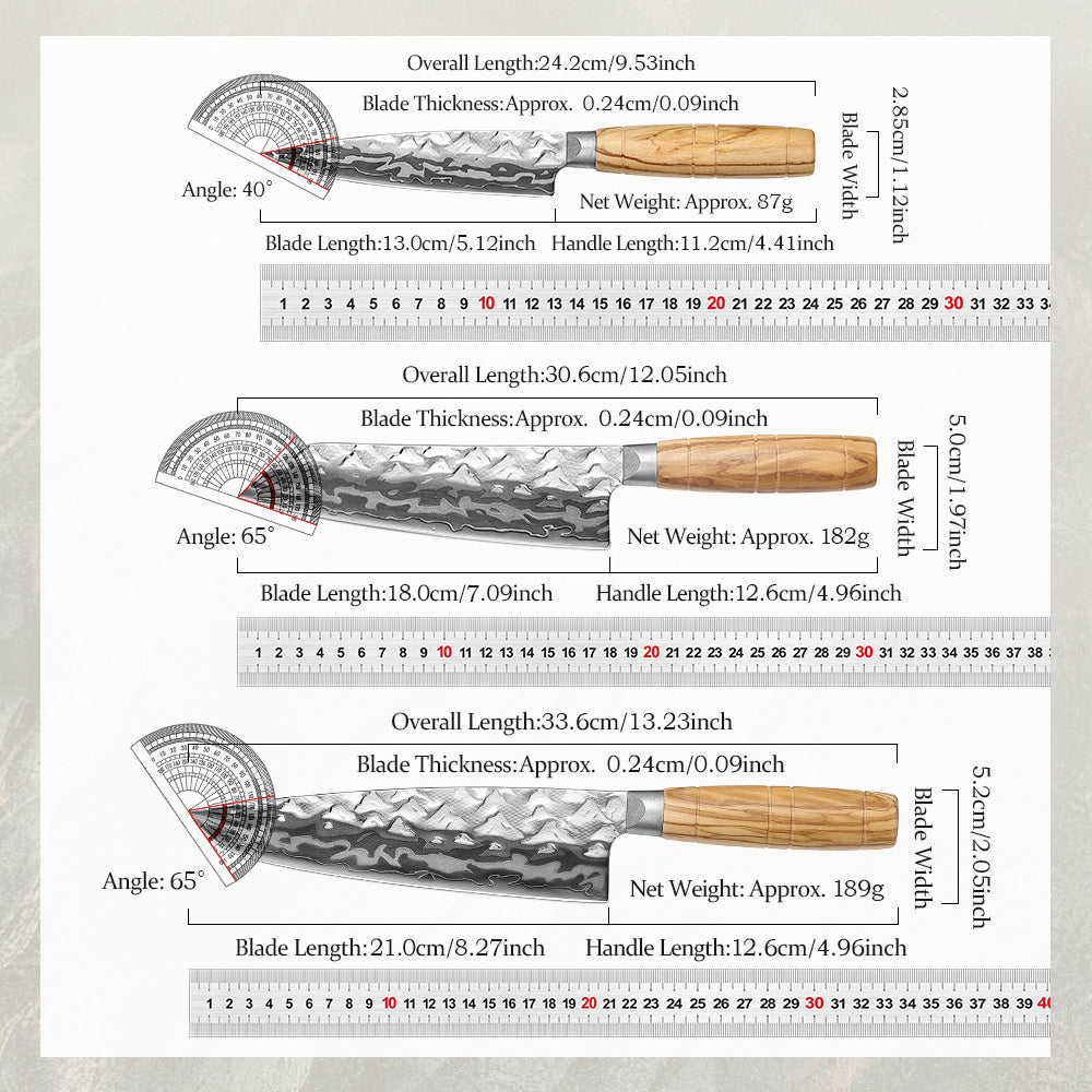 HEZHEN 3PCS Kitchen Knife Set, 9-Layer Damacus Steel Chef Santoku Utility Knife, Wooden Handle Design,Kitchen Cooking Knives