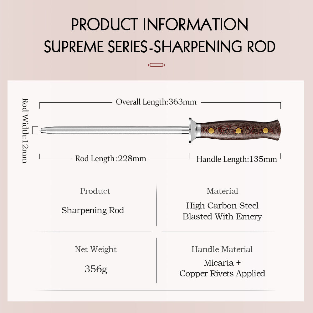 HEZHEN Premium Professional Sharpening Rod – High-Carbon Steel Honing Rod with Diamond Grit Coating, Ergonomic Micarta Handle & Copper Rivets